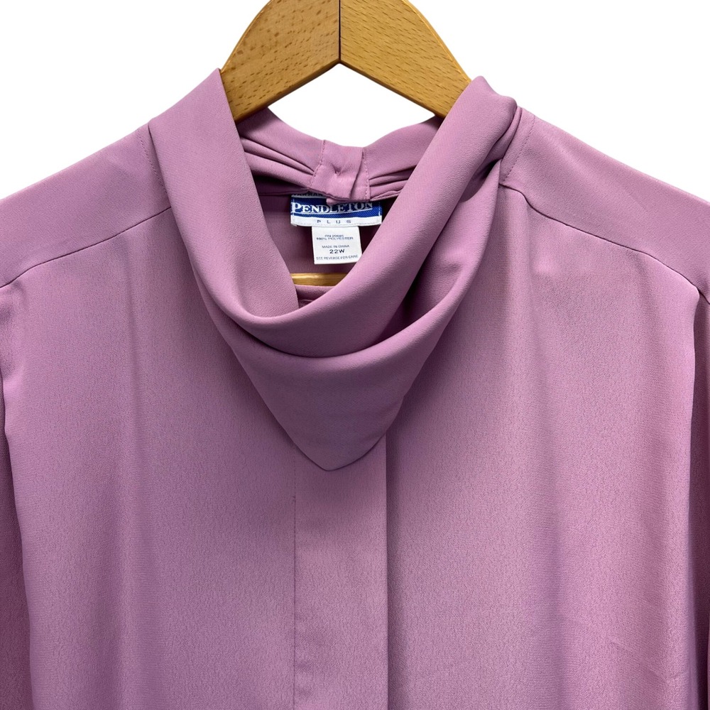 Pendleton Blouse VTG Womens 22W Mauve Purple Removable Cowl Neck Long‎ Sleeve